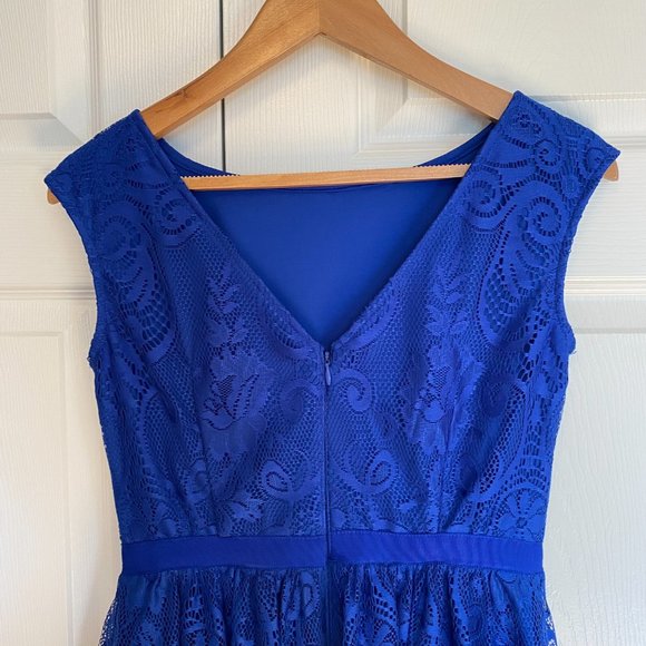 London Times Blue Lace Dress - Size 4P - Picture 5 of 16